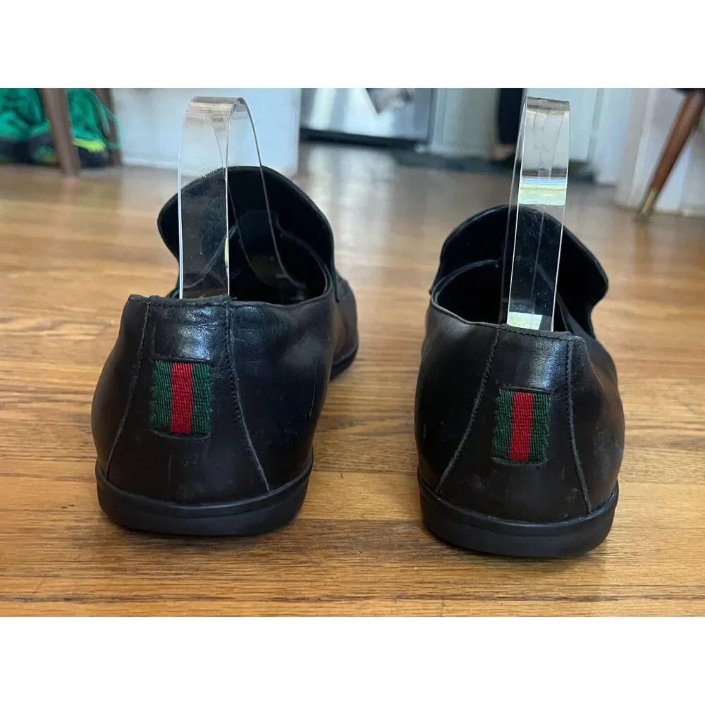 GUCCI Black Leather Slip On Slide Loafers Shoes  Mens Size 9